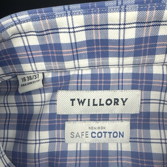 Twillory Blue Pink Plaid Tailored Fit Long Sleeve Button Up Shirt Sz 16 36/37 - Picture 5 of 8